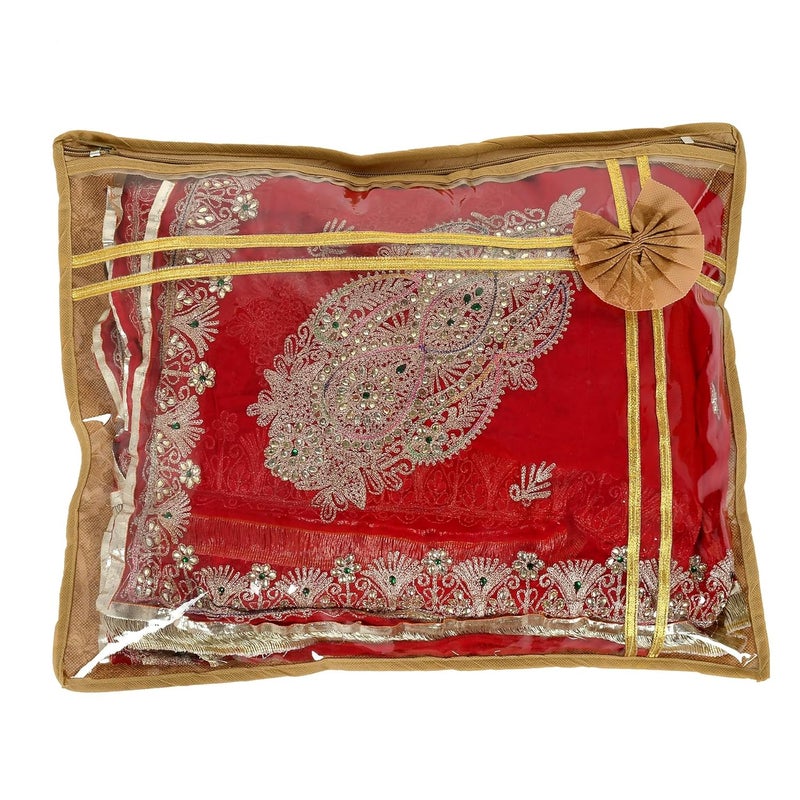 Kuber Industries Kuber Industries Saree Cover Clothes Storage Bag Single Packing Saree with Zip Closure Wardrobe Organizer Cloth Stoarge Organizer Bow New FlowerDesign Pack of 12 Brown  - Image 2