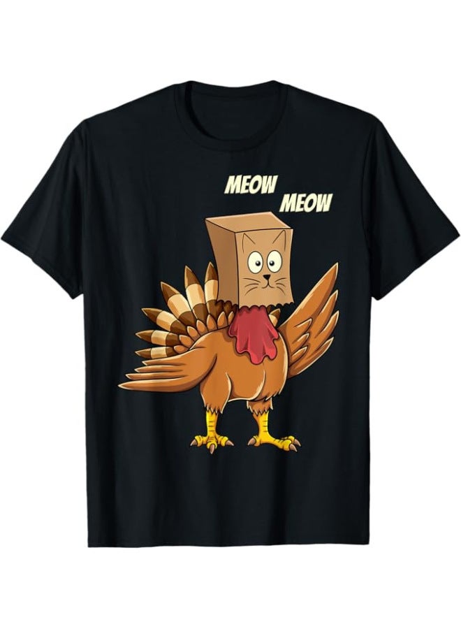 Thanksgiving Turkey Cat Meow Funny Man Woman Thanksgiving 100% Cotton Trendy Novelty T-shirt 01232