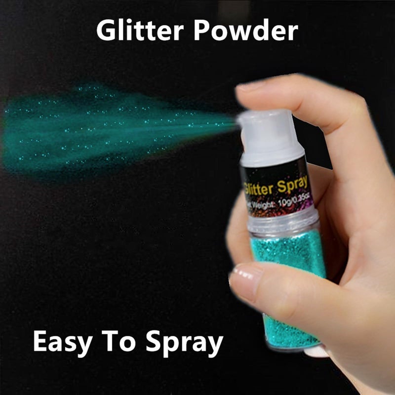 Go Ho Hair and Body Glitter Spray,Teal Glitter Spray Dry Powder Makeup for Clothes,Festival Loose Sparkle Powder,Holographic Ultra Fine Resin Glitters for Crafts,10g - Image 2