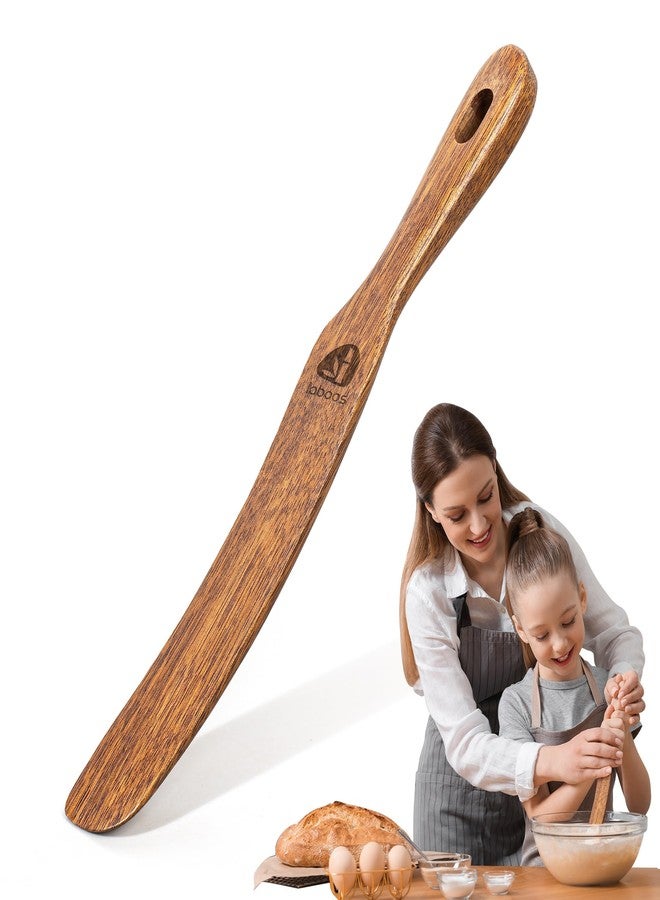 laboos Angled Wooden Bread Spatula - 11” Long Teak Stirring Tool with Comfortable Thick Handle, Easy-Hang Hole, Fits Narrow Jars & Dough Mixing - Handcrafted Wooden Utensil for Baking & Cooking - Image 1