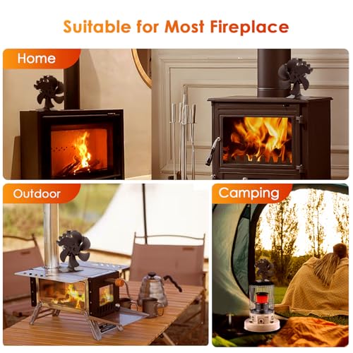 JossaColar Wood Stove Fan Heat Powered Fireplace Fan Non Electric, Thermal Fan for Wood Burning Stove/Pellet/Log Burner, w/Stove Accessories Thermometer - Image 4