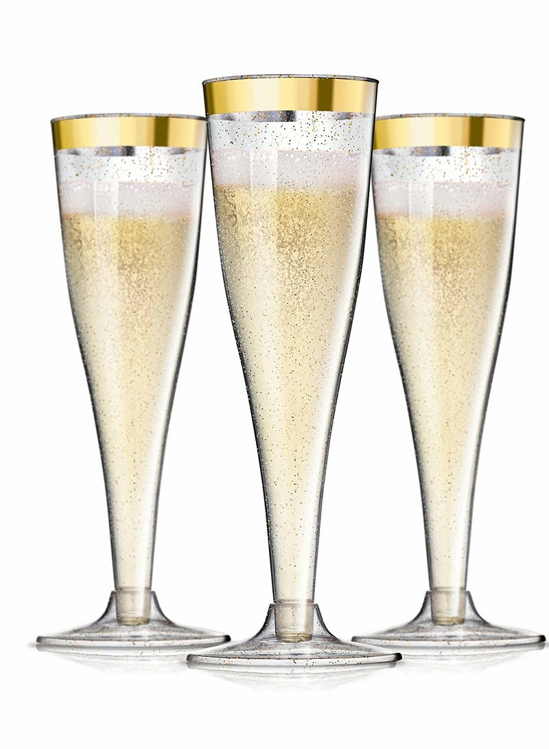 KASTWAVE Plastic Drink Flutes Disposable, Gold Rim Gold Glitter Plastic Drink Flutes Disposable for Parties Clear Plastic Cups, drinks Glasses, Wedding and Shower Party Supplies (12） - Image 1