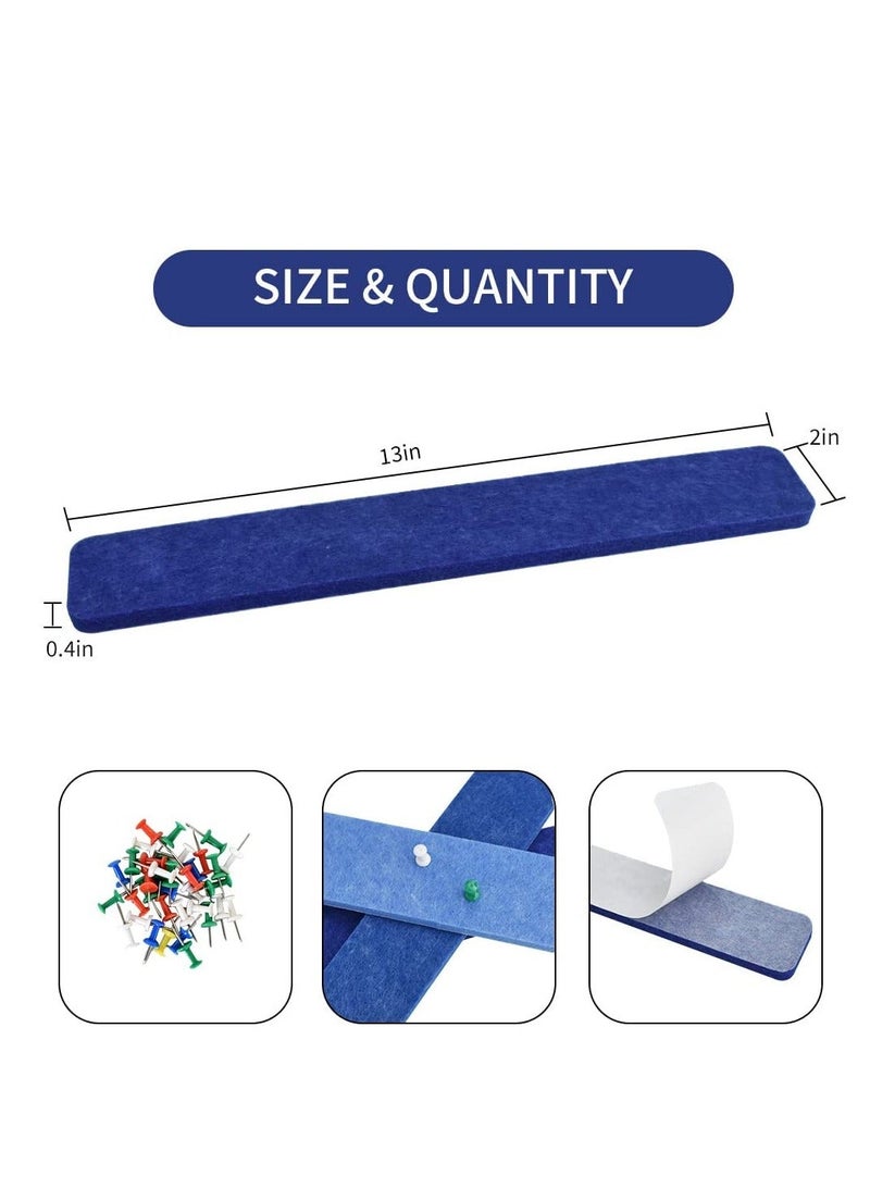 8Pcs Blue Cork Board Bar Strips with 50 Pushpins, Self-Adhesive Bulletin No Damage for Wall, Felt Pin Paste Notes, Photos, Schedules Office Decor - Image 1