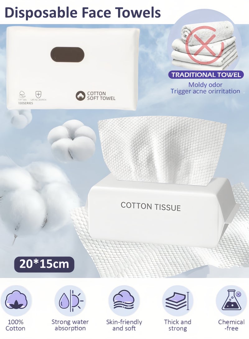 Disposable Face Towels, Soft Cotton Dry Wipes Lint-Free Makeup Remover Multi-Purpose Cleansing Towelettes ace Cleansing Towels Facial Tissues Face Cloths, Dry and Wet Use for Sensitive Skin & Baby & Facial Clean & Personal Care & Travel (20*15cm) - Image 1