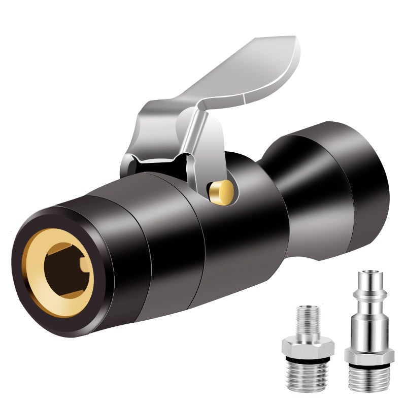 GODESON GODESON Locking Air Chuck,1/4FNPT Lock On Air Chuck with Two Steel Jaws Lock onto Any Schrader Valve, Brass Tire Air Chuck Rated to 200 PSI, Open Flow Air Chucks for Tires - Image 1