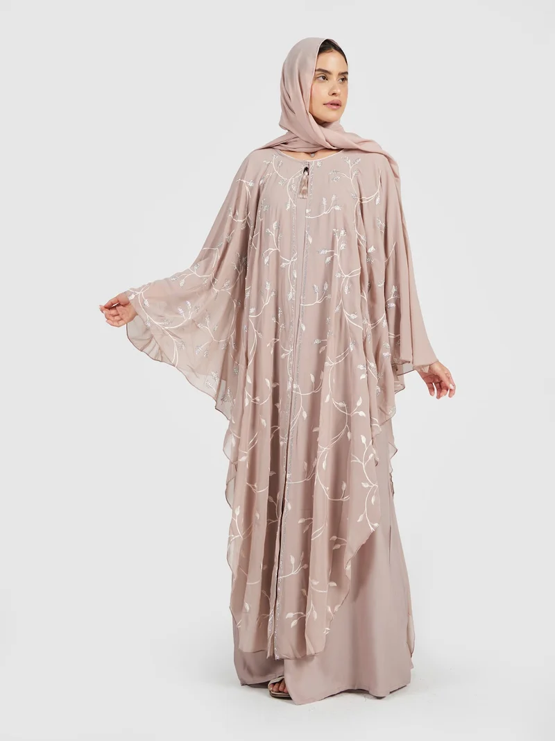 Reem Abayas Floral Embroidered Chiffon Kaftan Abaya