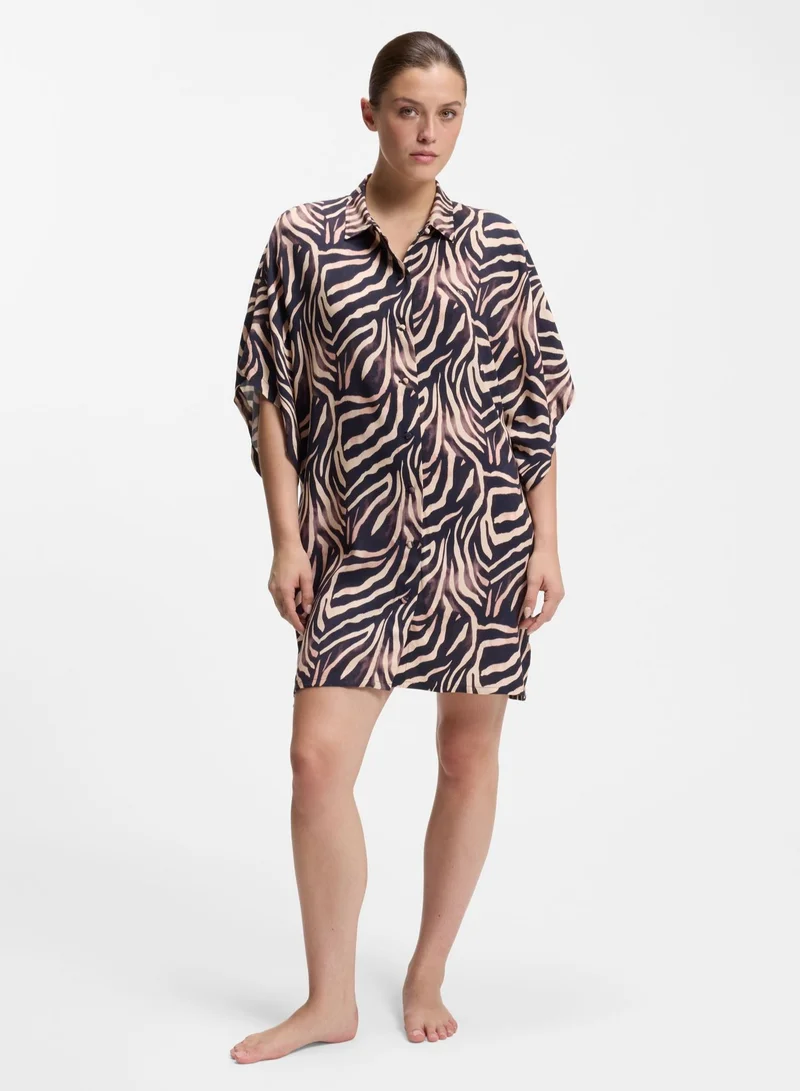 HUGO Printed beach dress with stacked-logo trim