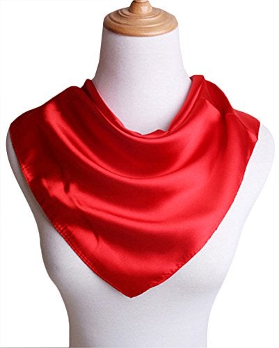 X&F Women's Solid Stain Charmeuse Neckerchief Square Scarf 23" * 23" Red - Image 2
