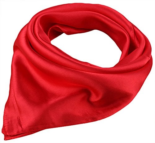 X&F Women's Solid Stain Charmeuse Neckerchief Square Scarf 23" * 23" Red - Image 1