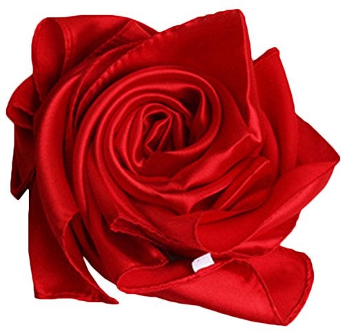 X&F Women's Solid Stain Charmeuse Neckerchief Square Scarf 23" * 23" Red - Image 3