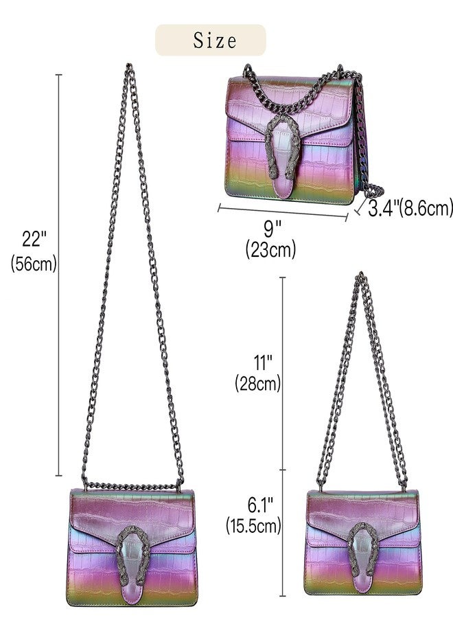 DEEPMEOW Women's Trendy Chain Purse Designer Handbag - Crocodile Print PU Leather Shoulder Bag Small Square Purse Crossbody Evening Bag for Holiday（Purple） - Image 2