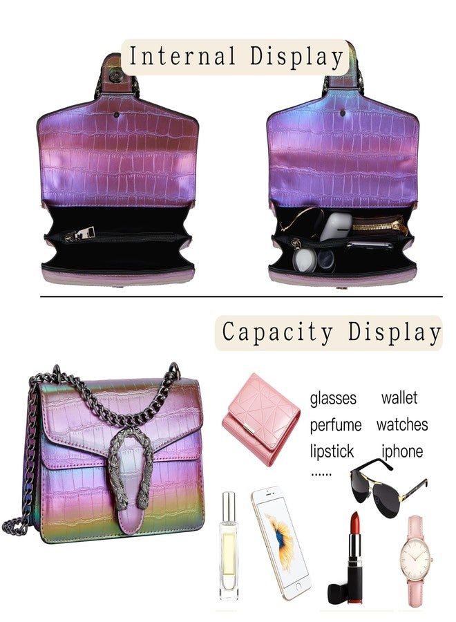 DEEPMEOW Women's Trendy Chain Purse Designer Handbag - Crocodile Print PU Leather Shoulder Bag Small Square Purse Crossbody Evening Bag for Holiday（Purple） - Image 5