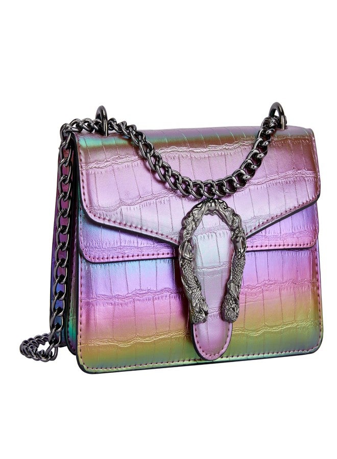 DEEPMEOW Women's Trendy Chain Purse Designer Handbag - Crocodile Print PU Leather Shoulder Bag Small Square Purse Crossbody Evening Bag for Holiday（Purple） - Image 1