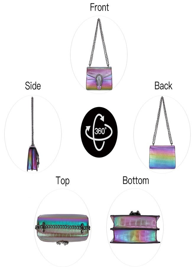 DEEPMEOW Women's Trendy Chain Purse Designer Handbag - Crocodile Print PU Leather Shoulder Bag Small Square Purse Crossbody Evening Bag for Holiday（Purple） - Image 3