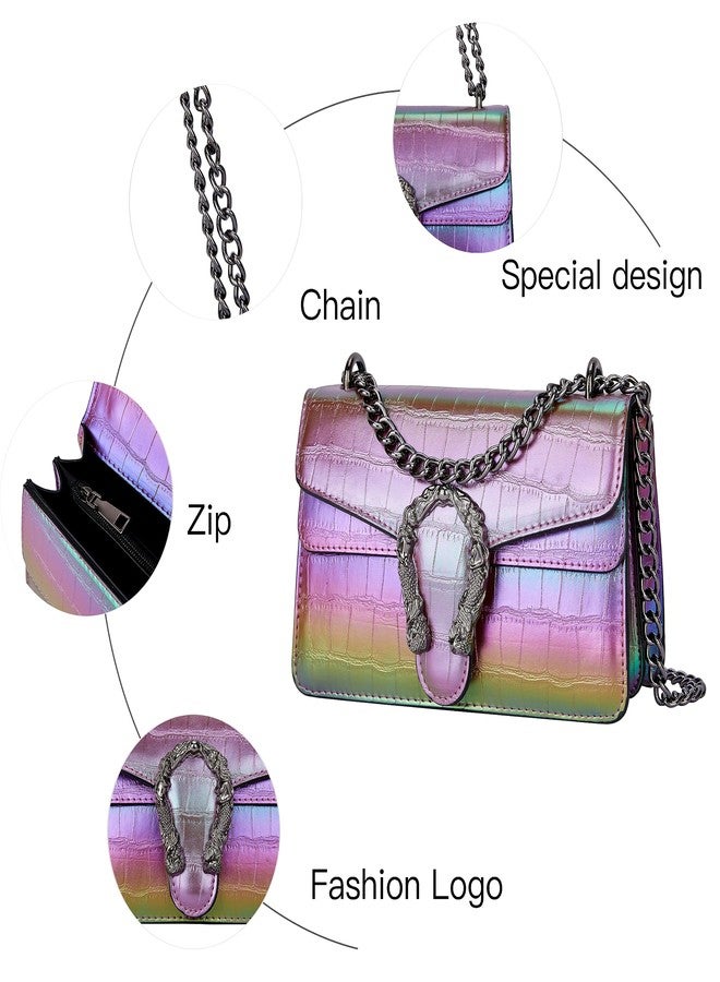 DEEPMEOW Women's Trendy Chain Purse Designer Handbag - Crocodile Print PU Leather Shoulder Bag Small Square Purse Crossbody Evening Bag for Holiday（Purple） - Image 4