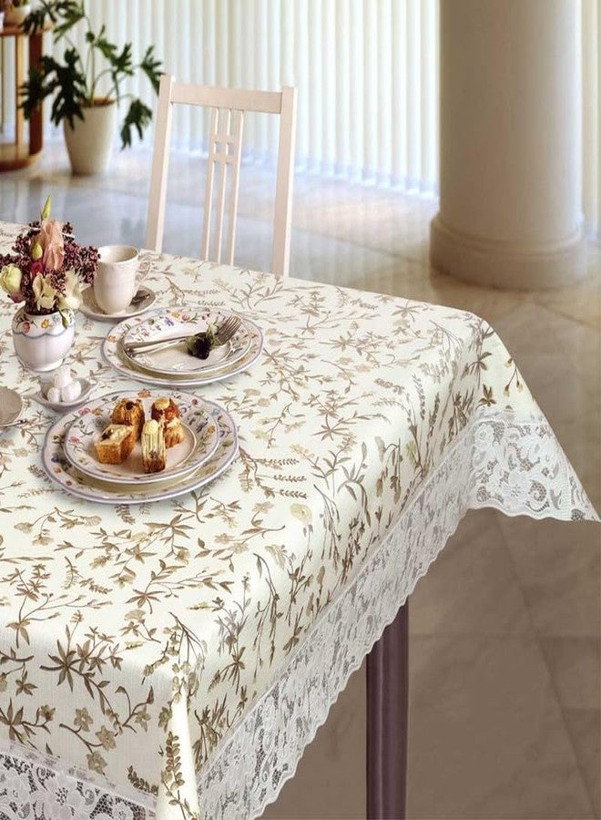 Freelance PVC Vinyl Tuscany Flannel Backing Dining Plastic Table Cover Cloth - Waterproof Protector, 6-8 Seater, Oblong/Oval 60 X 90 inches (with White Border Edge Lace) - Product of Meiwa, Japan - Image 2