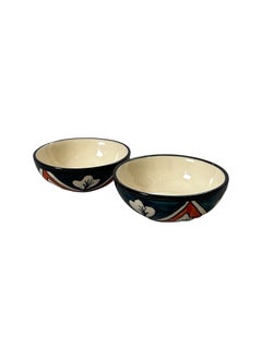 CERAMIC DINING CERAMIC DINING Teal Blue and Red Floral Ceramic 50ml Dip Bowls Set of 6 Ketchup Bowls Sauce Bowls Chutney Bowls Set of 6  - Image 4