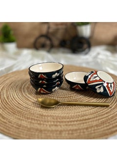 CERAMIC DINING CERAMIC DINING Teal Blue and Red Floral Ceramic 50ml Dip Bowls Set of 6 Ketchup Bowls Sauce Bowls Chutney Bowls Set of 6  - Image 1