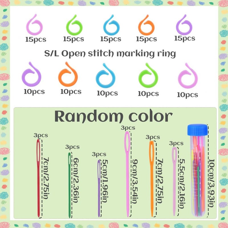 LUNARM Stitch Markers, 5 Colors/2 Sizes Open Stitch Markers for Crocheting with Sewing Needle, Split Ring Knitting Rings for DIY Handmade Crafts - Image 2