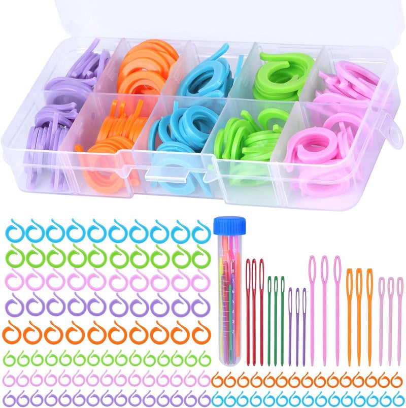 LUNARM Stitch Markers, 5 Colors/2 Sizes Open Stitch Markers for Crocheting with Sewing Needle, Split Ring Knitting Rings for DIY Handmade Crafts - Image 1