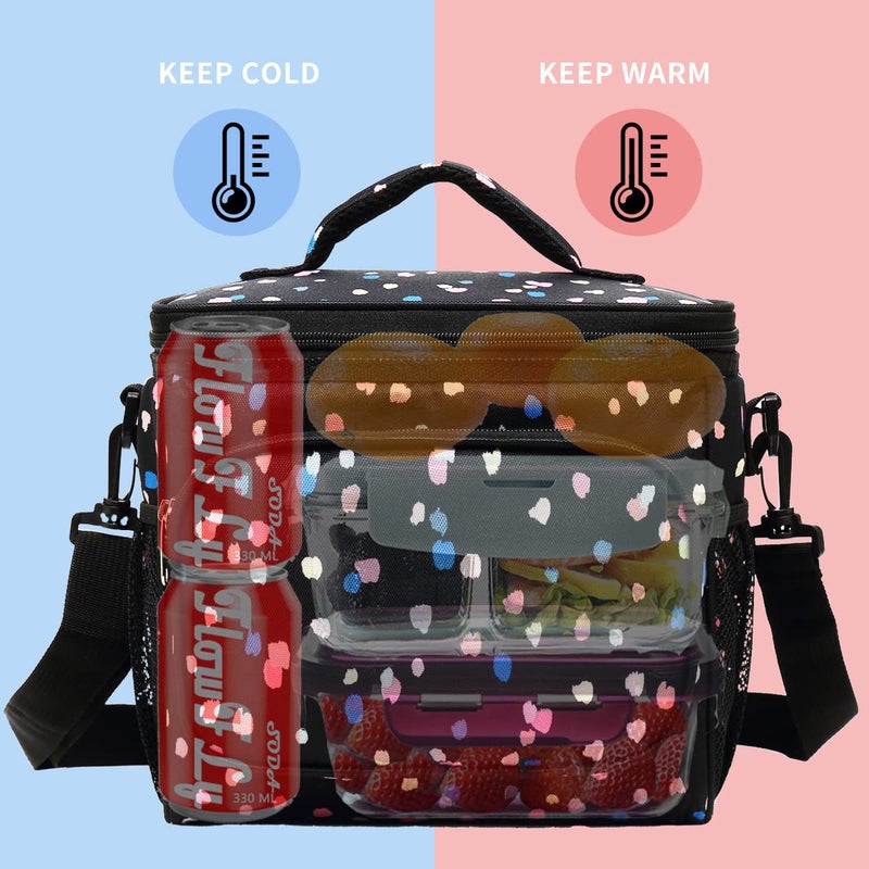 FlowFly Insulated Reusable Lunch Bag Adult Large Lunch Box for Women and Men with Adjustable Shoulder Strap,Front Zipper Pocket and Dual Large Mesh Side Pockets,BlackFlower - Image 2