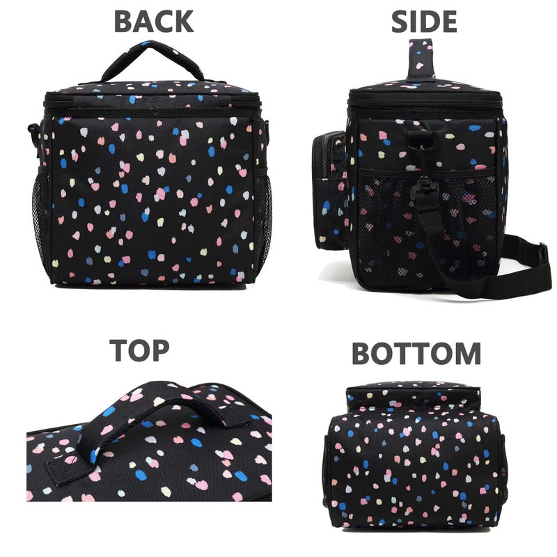 FlowFly Insulated Reusable Lunch Bag Adult Large Lunch Box for Women and Men with Adjustable Shoulder Strap,Front Zipper Pocket and Dual Large Mesh Side Pockets,BlackFlower - Image 5
