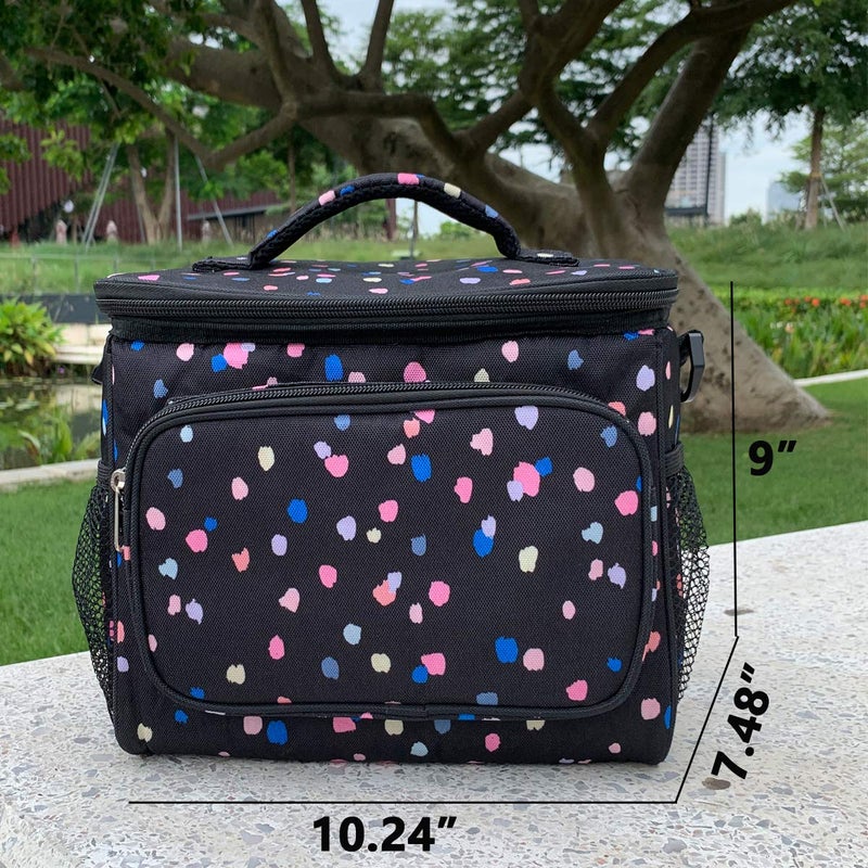FlowFly Insulated Reusable Lunch Bag Adult Large Lunch Box for Women and Men with Adjustable Shoulder Strap,Front Zipper Pocket and Dual Large Mesh Side Pockets,BlackFlower - Image 4