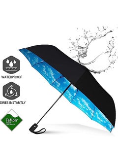 عربست ميني windproof السفر مظلة ، مظلة 10-ribbed windproof المدمجة ، خفيفة الوزن ، التلقائي فتح وإغلاق ، قوي المحمولة - windproof ، صغيرة قابلة للطي حقيبة مظلة ( السماء الزرقاء )  - Image 2