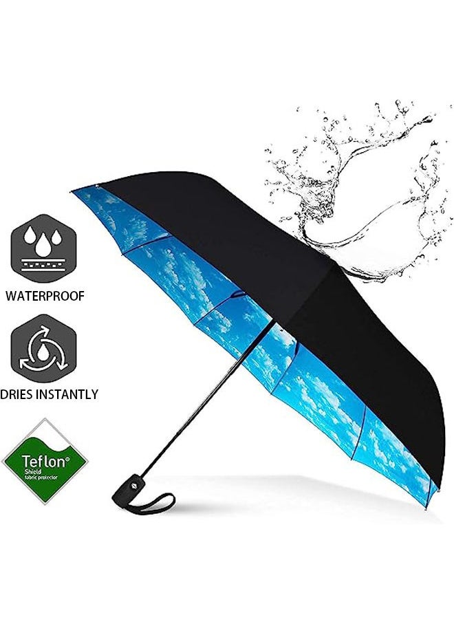 عربست - ميني windproof السفر مظلة ، مظلة 10-ribbed windproof المدمجة ، خفيفة الوزن ، التلقائي فتح وإغلاق ، قوي المحمولة - windproof ، صغيرة قابلة للطي حقيبة مظلة ( السماء الزرقاء ) - Image 1