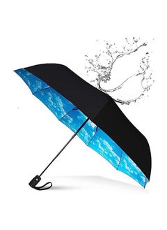 عربست ميني windproof السفر مظلة ، مظلة 10-ribbed windproof المدمجة ، خفيفة الوزن ، التلقائي فتح وإغلاق ، قوي المحمولة - windproof ، صغيرة قابلة للطي حقيبة مظلة ( السماء الزرقاء )  - Image 1