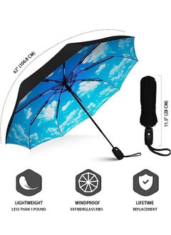 عربست ميني windproof السفر مظلة ، مظلة 10-ribbed windproof المدمجة ، خفيفة الوزن ، التلقائي فتح وإغلاق ، قوي المحمولة - windproof ، صغيرة قابلة للطي حقيبة مظلة ( السماء الزرقاء )  - Image 5
