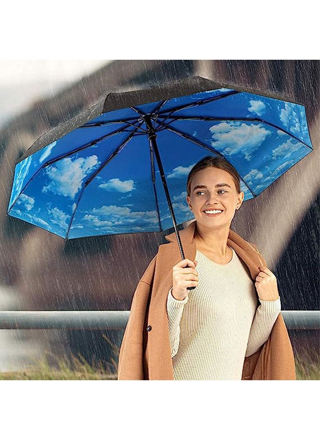 عربست - ميني windproof السفر مظلة ، مظلة 10-ribbed windproof المدمجة ، خفيفة الوزن ، التلقائي فتح وإغلاق ، قوي المحمولة - windproof ، صغيرة قابلة للطي حقيبة مظلة ( السماء الزرقاء ) - Image 1