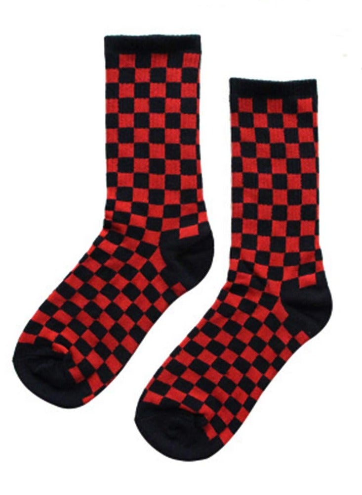 Excefore Unisex Cotton Socks, Cotton Work Casual Crew Socks for Men and Women, Fashion Funny House Socks, Assorted Mid-calf Comfort Crew Socks (Checkerboard, 4 Pair) - Image 4
