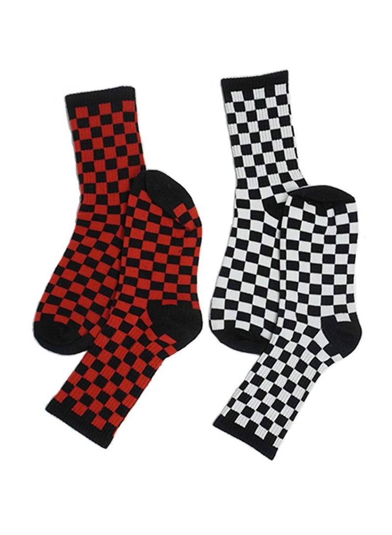 Excefore Unisex Cotton Socks, Cotton Work Casual Crew Socks for Men and Women, Fashion Funny House Socks, Assorted Mid-calf Comfort Crew Socks (Checkerboard, 4 Pair) - Image 2