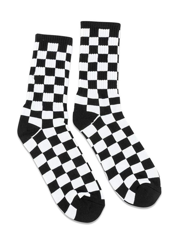 Excefore Unisex Cotton Socks, Cotton Work Casual Crew Socks for Men and Women, Fashion Funny House Socks, Assorted Mid-calf Comfort Crew Socks (Checkerboard, 4 Pair) - Image 3