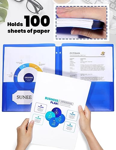 SUNEE 3 Hole Folders with Pockets (6 Pack, Assorted Color) Plastic Folders for 3 Ring Binder, Heavy Duty Binder Folder for Document for School, Students, Teachers, Office Staf - Image 5
