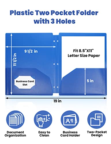 SUNEE 3 Hole Folders with Pockets (6 Pack, Assorted Color) Plastic Folders for 3 Ring Binder, Heavy Duty Binder Folder for Document for School, Students, Teachers, Office Staf - Image 2
