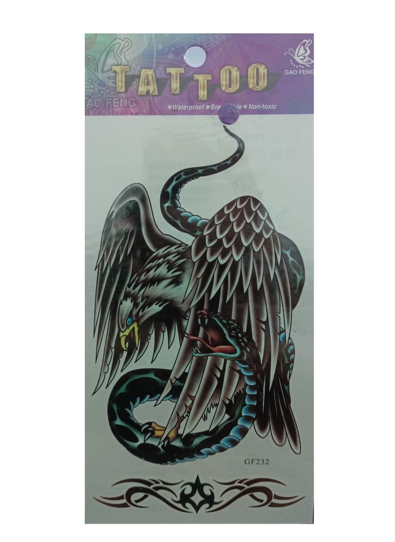 Generic Waterproof Temporary Tattoo Sexy Eagle Holding Snake Beautiful and Attractive Design  - Image 1