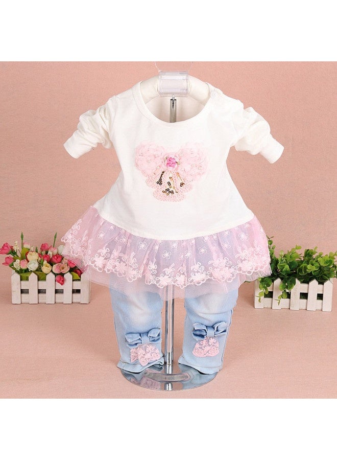 Yao Baby Girls Denim Clothing Sets 3 Pieces Sets T Shirt Denim Jacket And Jeans - Image 1