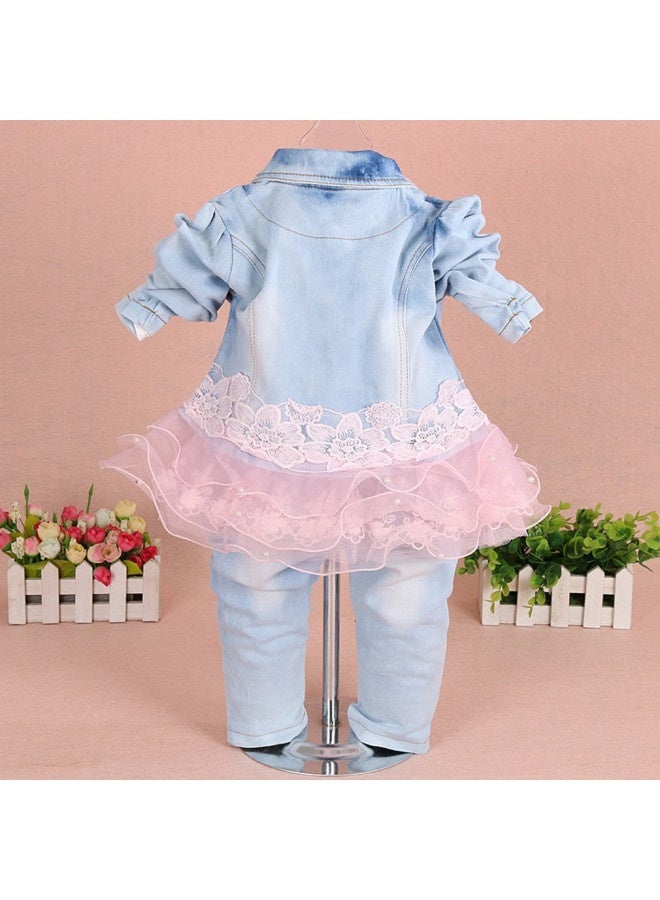 Yao Baby Girls Denim Clothing Sets 3 Pieces Sets T Shirt Denim Jacket And Jeans - Image 3
