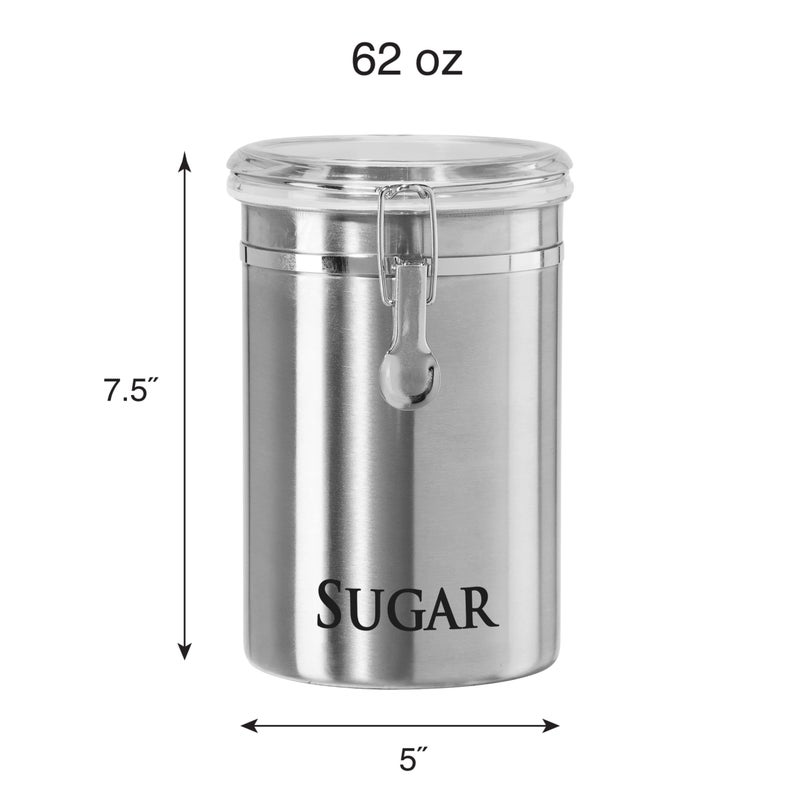 Oggi Stainless Steel Sugar Canister 62 fl oz - Airtight Clamp Lid  Clear See-Thru Top - Ideal Sugar Container for Countertop  Sugar Jar  Bulk Sugar Storage. Large Size 5"" x 7.5"". - Image 2