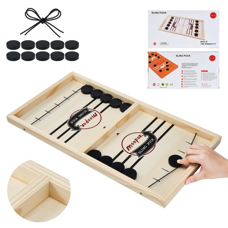 moopok Fast Sling Puck Game - Fast Action Foosball Table Super Winner Wooden Air Hockey Board Game - Desktop Battle Slingshot Game - Fun for Family Game or Party with Friends - Image 3