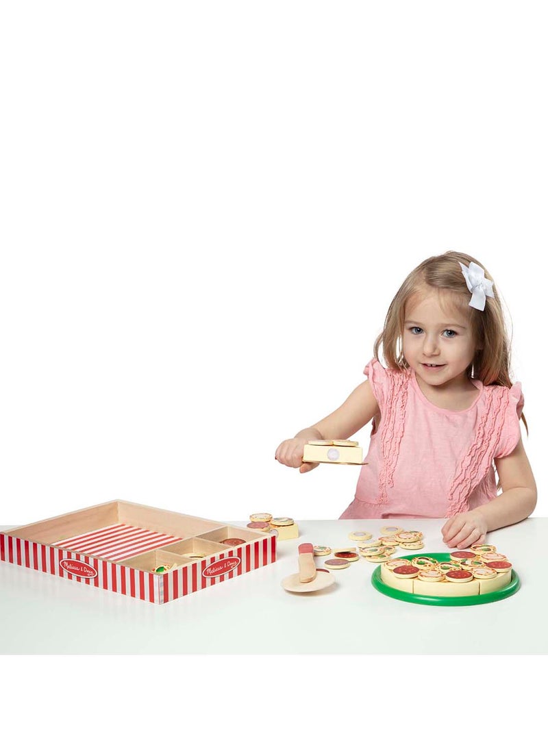 Melissa & Doug Wooden Pizza Party Play Food Set With 36 Toppings Pretend Food, Play Wooden Pizza And Pizza Cutter, Pizza Toy For Kids Ages 3+ - Image 5