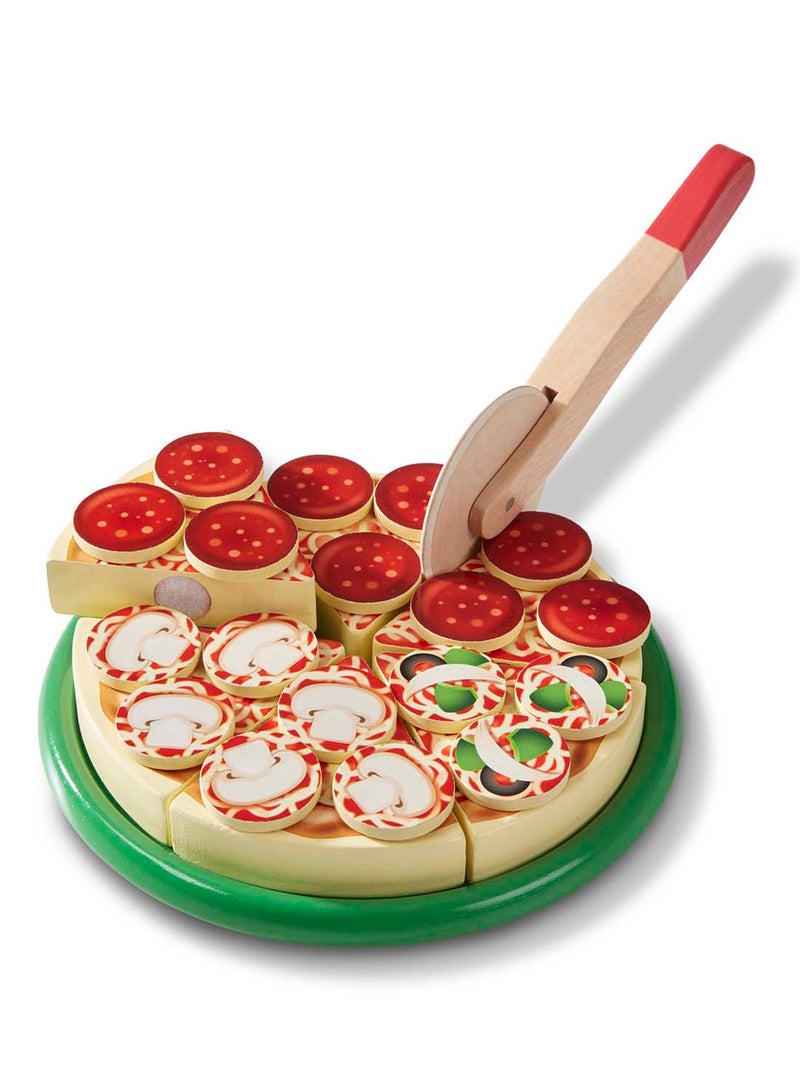 Melissa & Doug Wooden Pizza Party Play Food Set With 36 Toppings Pretend Food, Play Wooden Pizza And Pizza Cutter, Pizza Toy For Kids Ages 3+ - Image 3