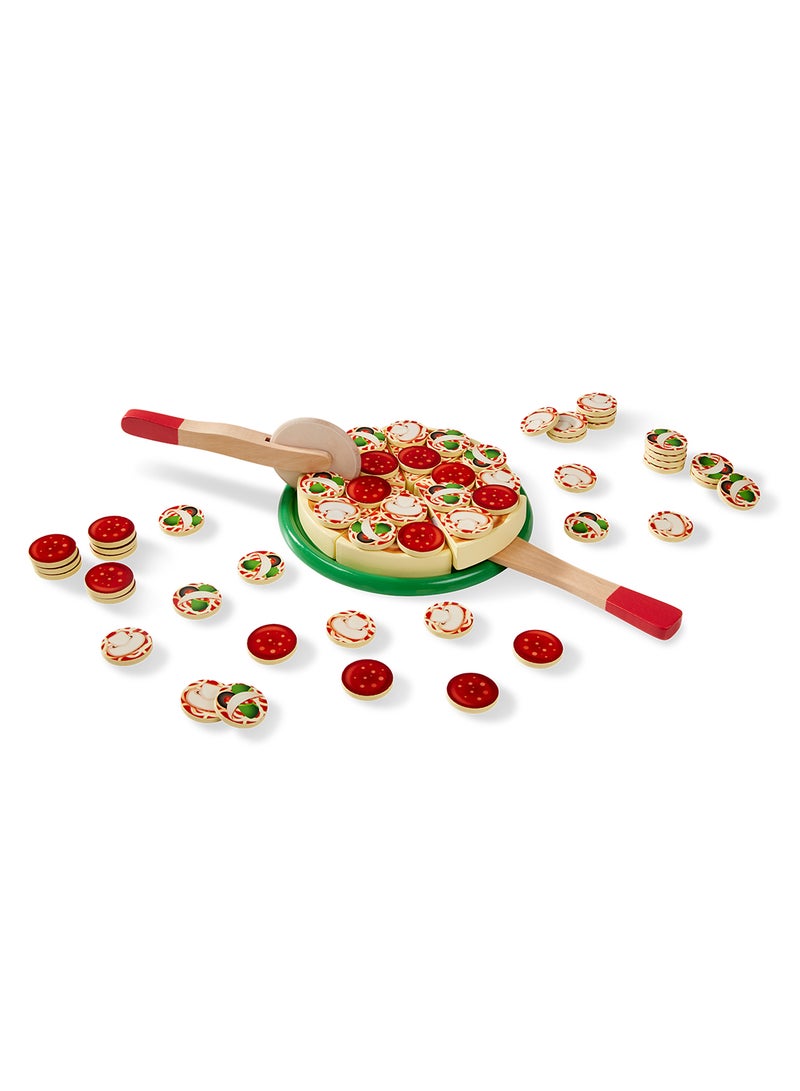 Melissa & Doug Wooden Pizza Party Play Food Set With 36 Toppings Pretend Food, Play Wooden Pizza And Pizza Cutter, Pizza Toy For Kids Ages 3+ - Image 4