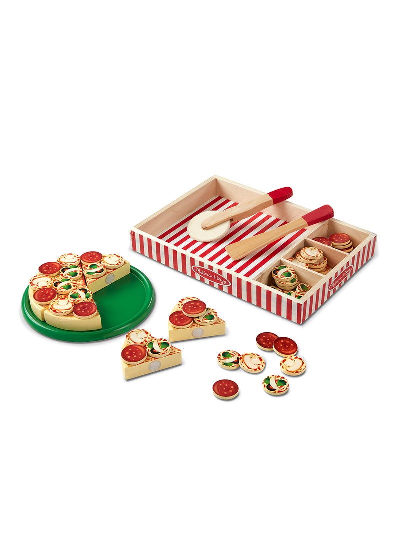 Melissa & Doug Wooden Pizza Party Play Food Set With 36 Toppings Pretend Food, Play Wooden Pizza And Pizza Cutter, Pizza Toy For Kids Ages 3+ - Image 2