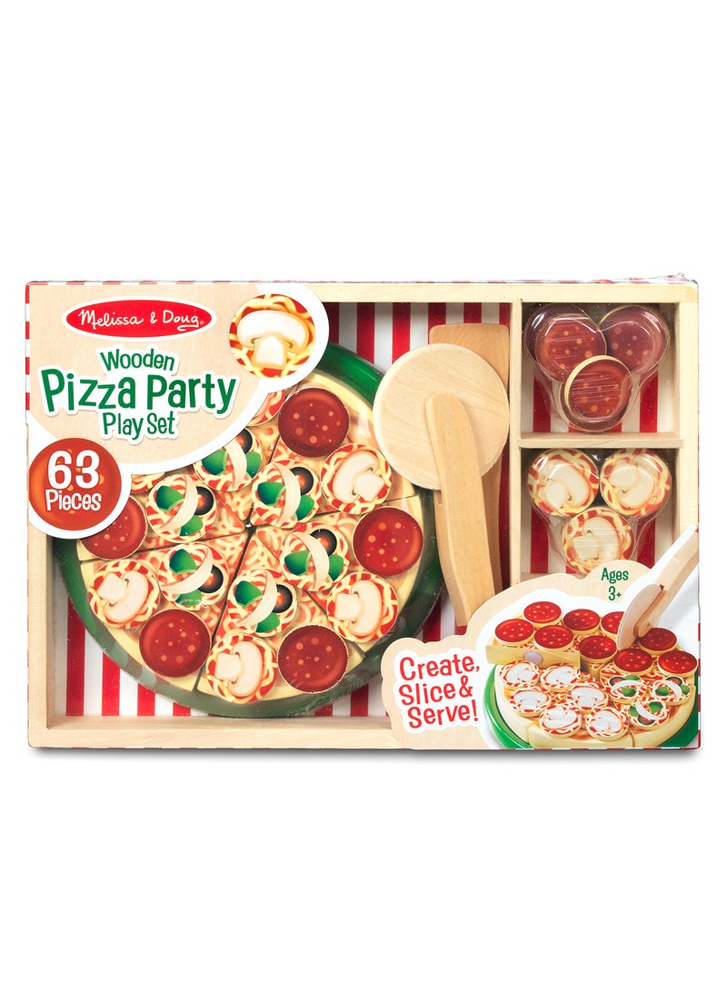 Melissa & Doug Wooden Pizza Party Play Food Set With 36 Toppings Pretend Food, Play Wooden Pizza And Pizza Cutter, Pizza Toy For Kids Ages 3+ - Image 1