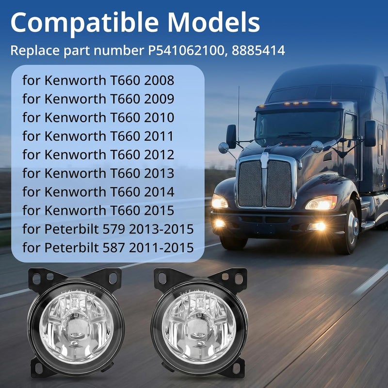 High Soar Fog Lights for Kenworth T660 and Peterbilt 579/587 - Pair with Bulbs - Image 2