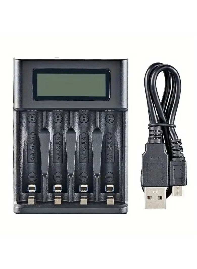جمورو شاحن بطارية AA AAA صغير بمنفذ USB، 4 فتحات، شحن عالي السرعة، فتحات مستقلة، شاشة LCD، لبطاريات Ni-MH وNi-CD القابلة لإعادة الشحن - Image 3