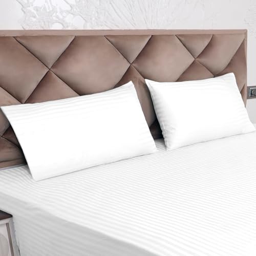AVI 210TC Soft Luxury Satin Stripe Cotton Pillow Covers Set of 2, Envelope Closure Pillow Cases, Breathable Hotel Quality Pillowcover (18x28 Inches, White) - Image 1